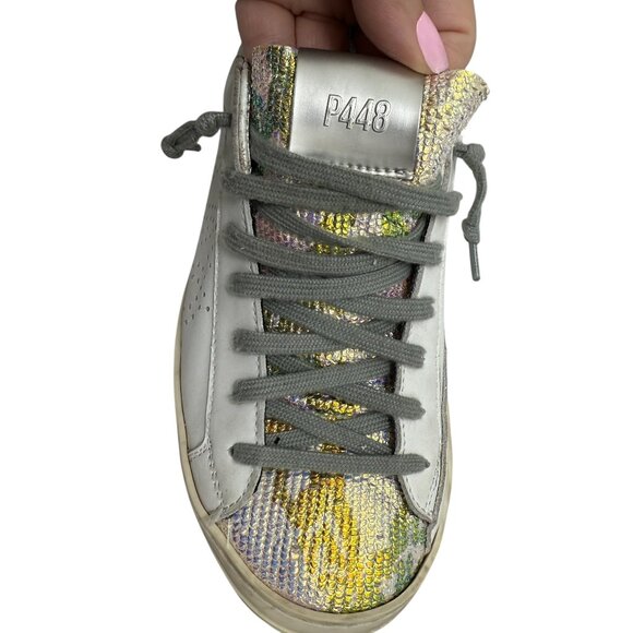 P488 John Low Top Made In Italy Distressed Lace Up Women's Sneaker size 37 / 7 - Picture 5 of 13